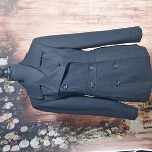 George Med wool blend black double breasted pea coat